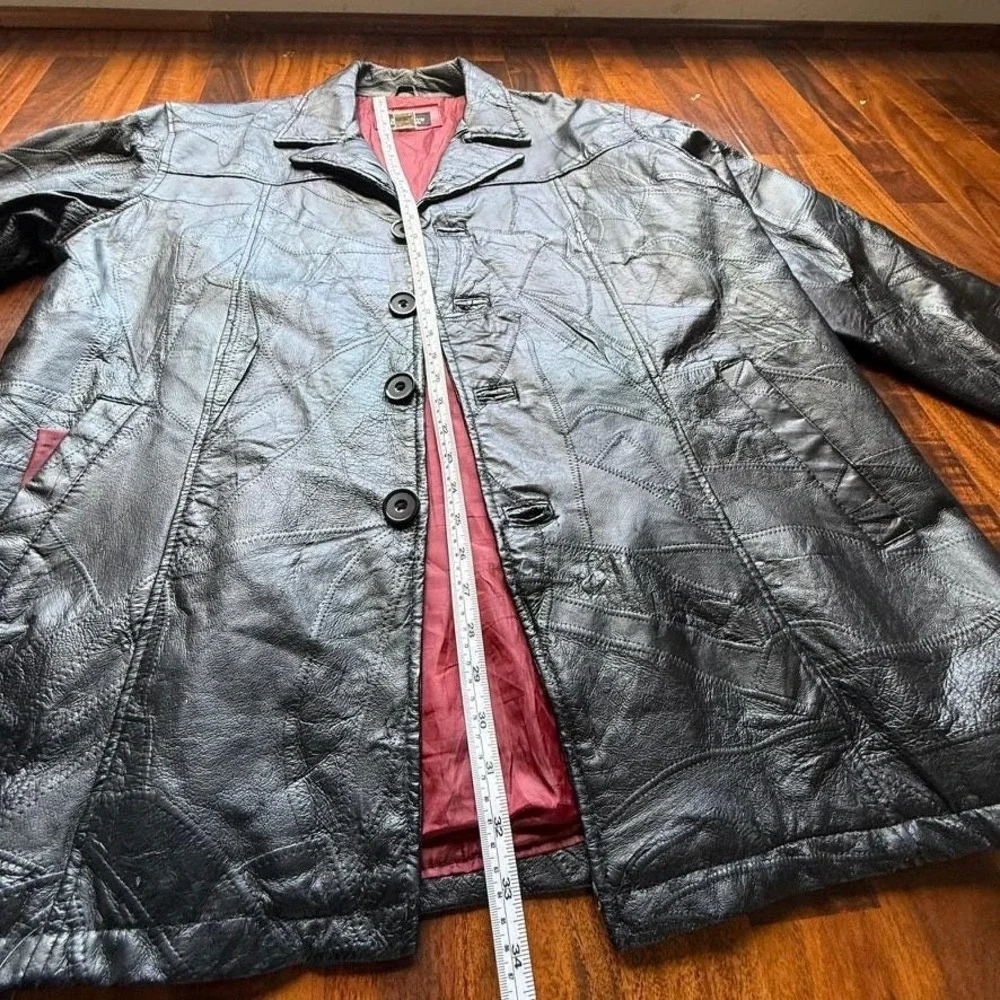 Haband Executive Division Mens Black Patchwork Genuine Leather Car Coat Jacket L
